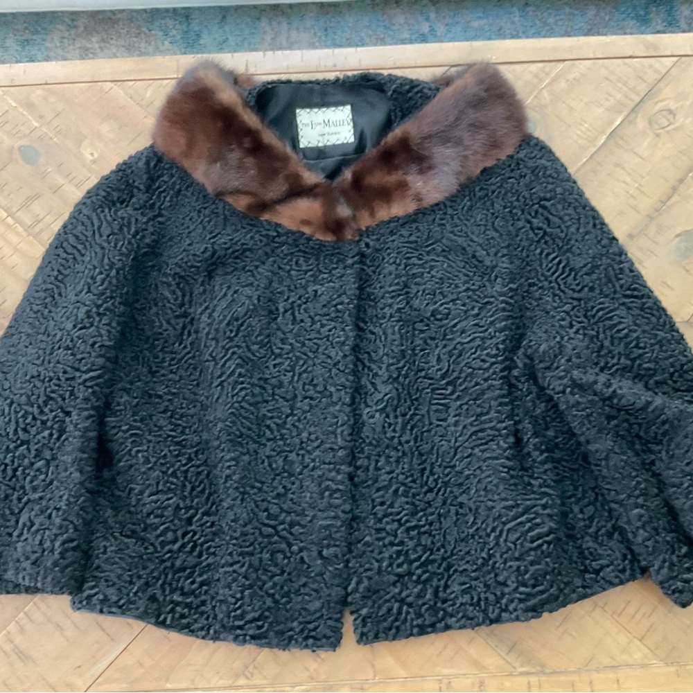 Vintage Black Ribbon Jacket with mink collar